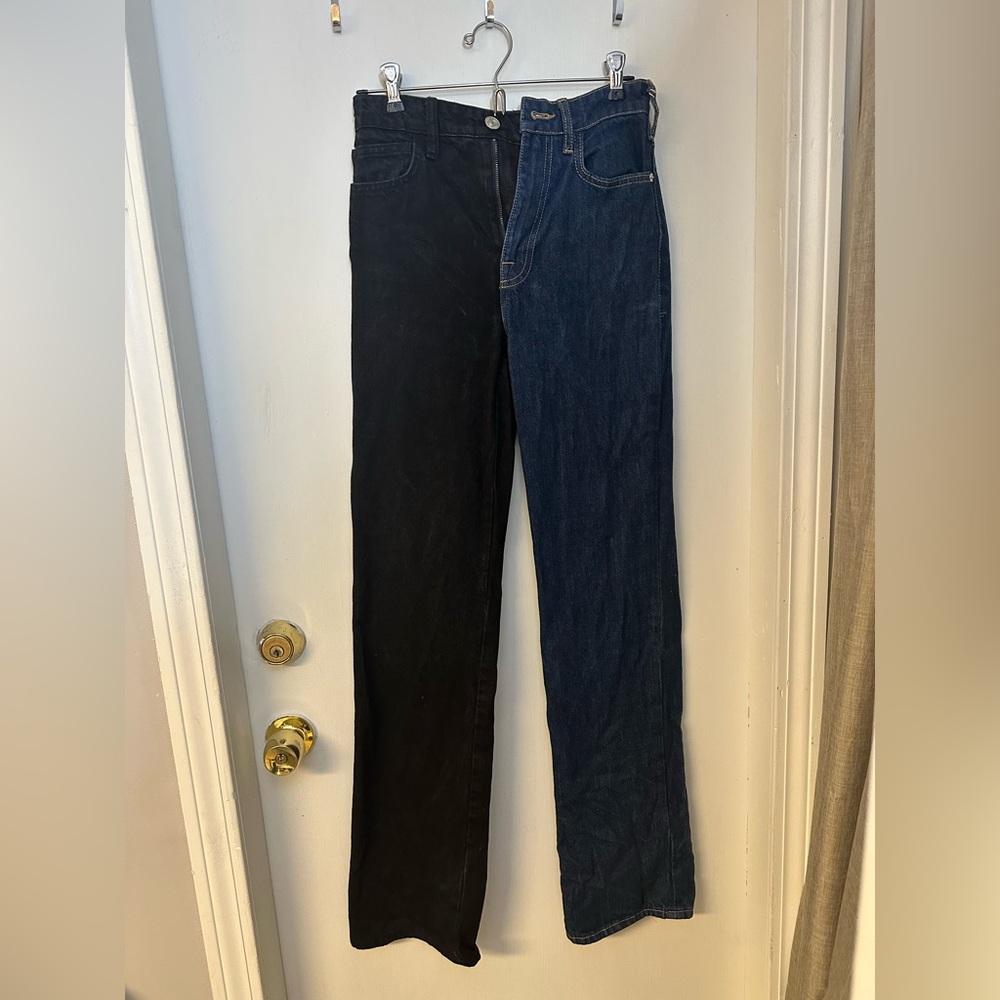 Frame Denim Black and Blue Straight Jeans